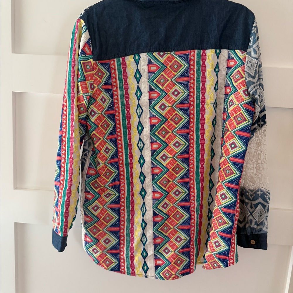 John Mark Embroidered Patchwork Lace Blue Tie-Dye… - image 4